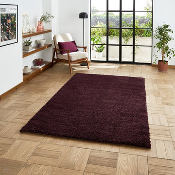 Sierra 9000 Plush Soft High-Density Stain-Resistant Plain Textured Polypropylene Shaggy Aubergine Purple Rug-Think Rugs-Rug Love - The Most Loved Rug Store
